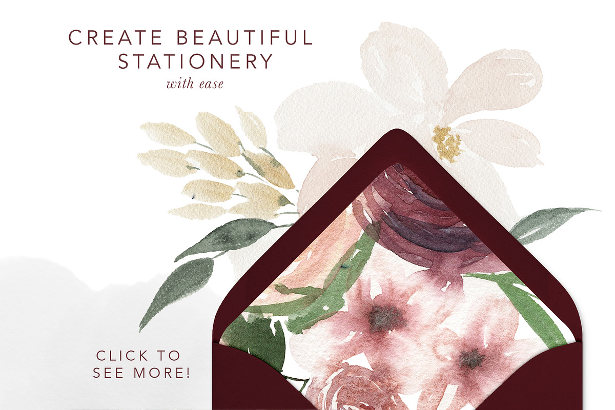Burgundy, Blush, & Navy Floral Set, an Illustration by One and Only Paper (Photo 3 of 7)