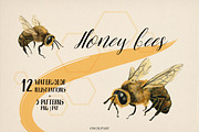 Watercolor honey bees, an Illustration by Onceli*art (Thumbnail 1 of 7)