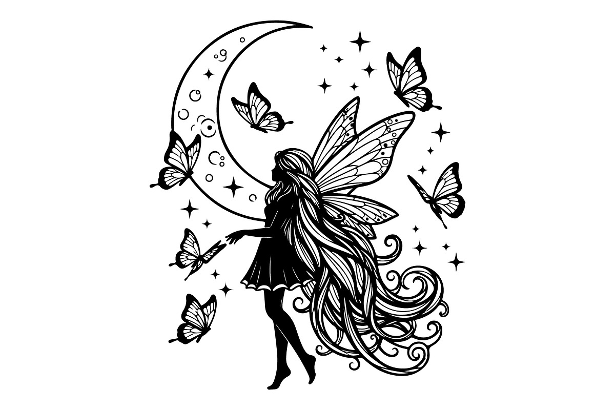 Fairy Moon Butterfly Silhouette, an Object Illustration by Gaye Art (Photo 9 of 31)