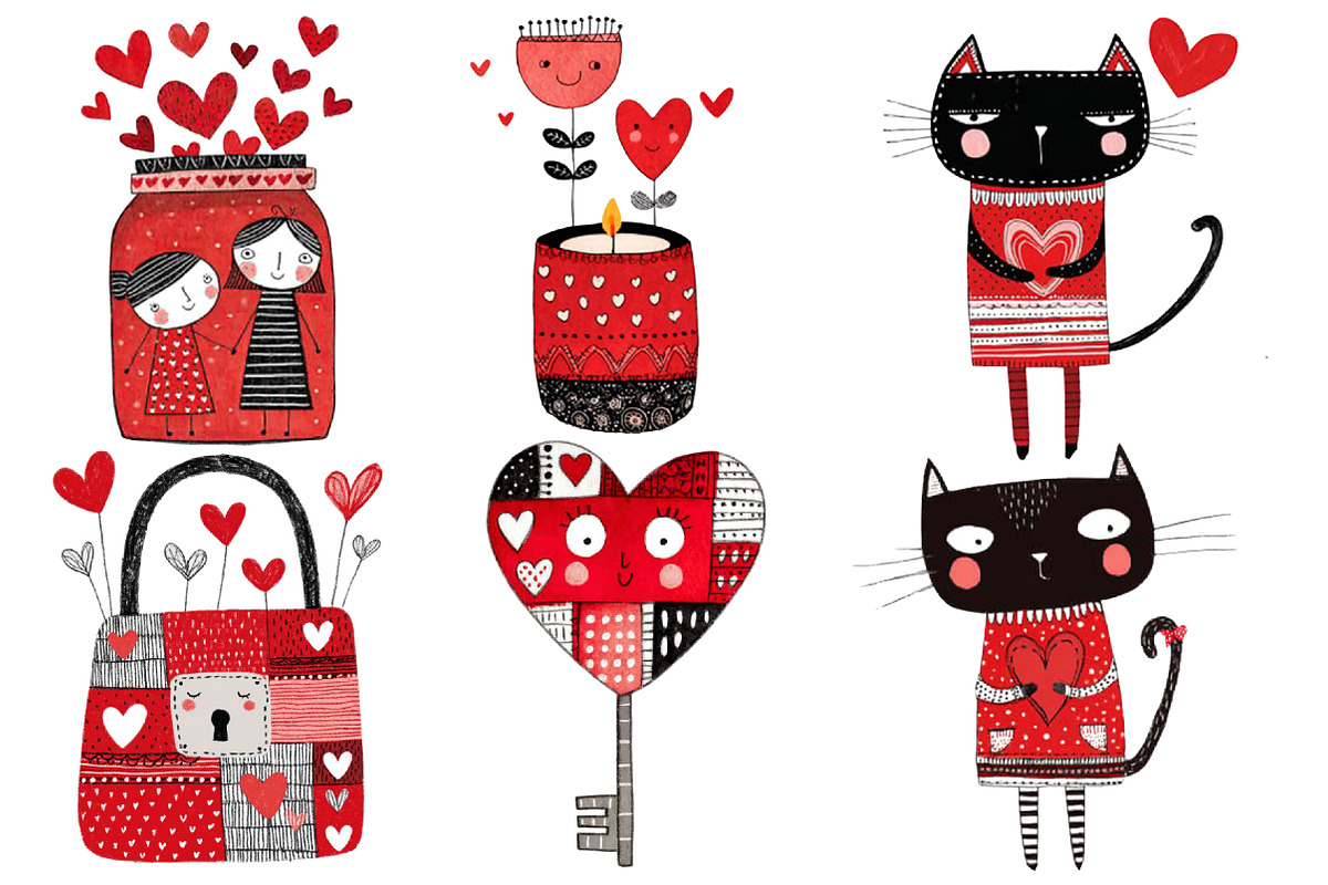 Hand-drawn Valentines Day Clipart, an Illustration by Designworld (Photo 2 of 4)