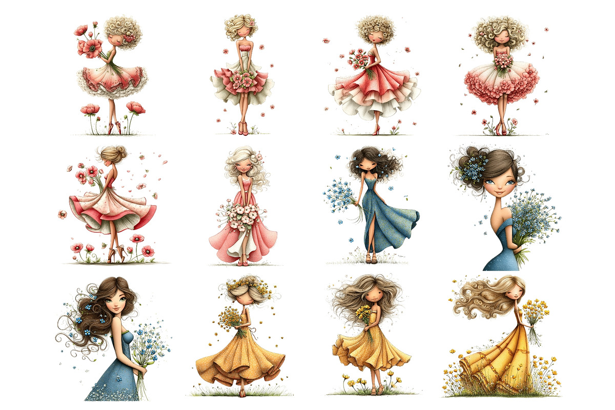 Flower Woman Watercolor Clipart, a Person Illustration by Nicolle's Colorful Art (Photo 7 of 8)