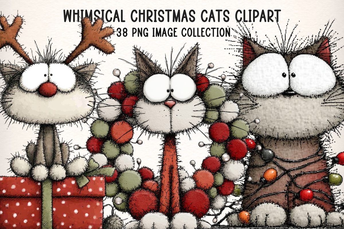 Whimsical Christmas Cat Clipart PNG, an Illustration by Dream Creation (Photo 1 of 8)