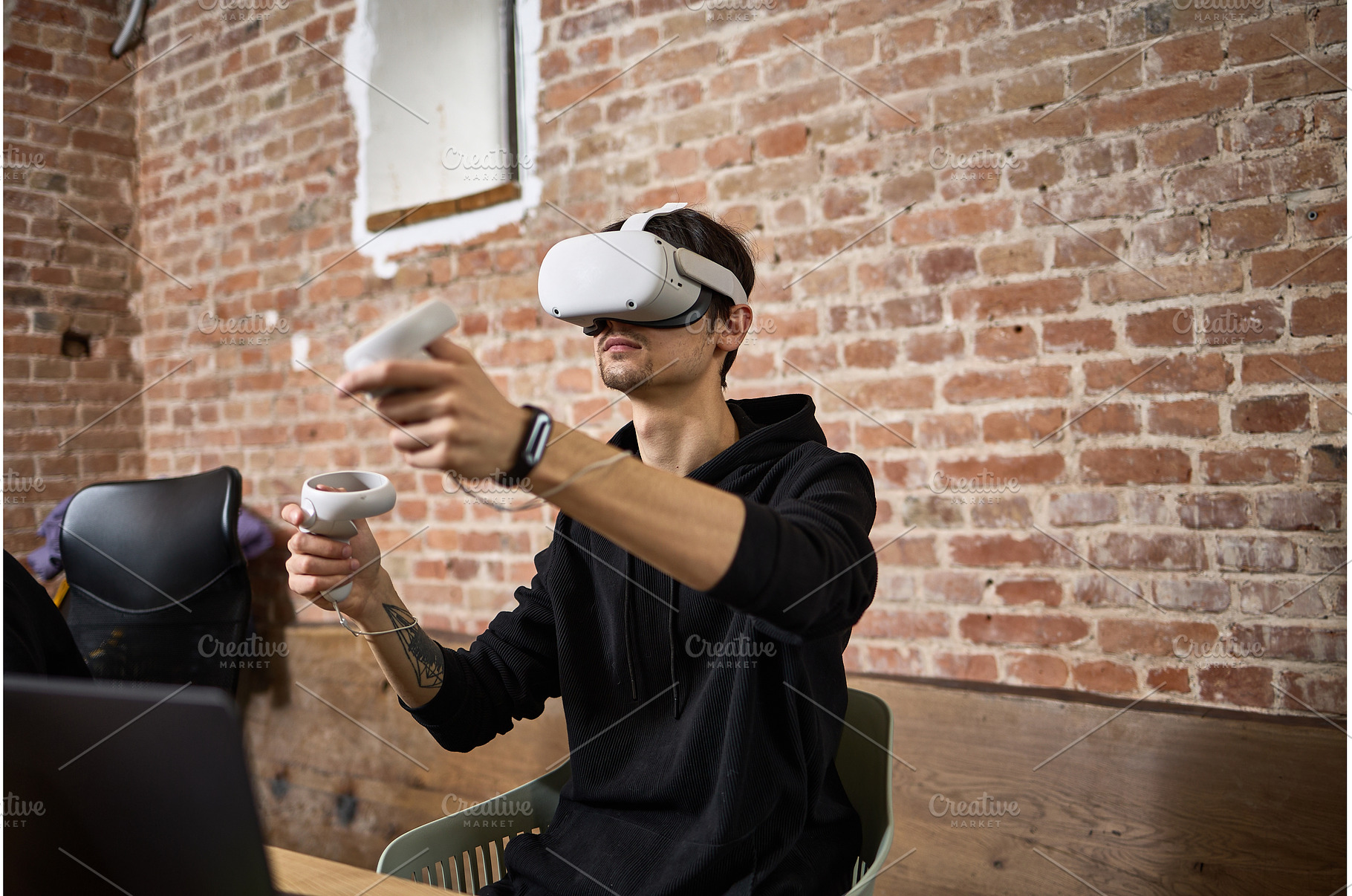 Man immersed in virtual reality with, a Technology Photo by wip3out