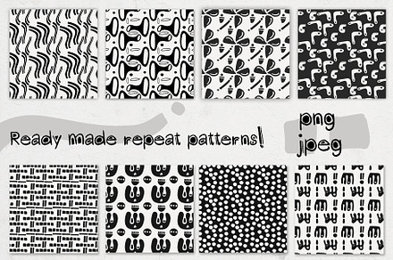 Abstract black white repeat patterns