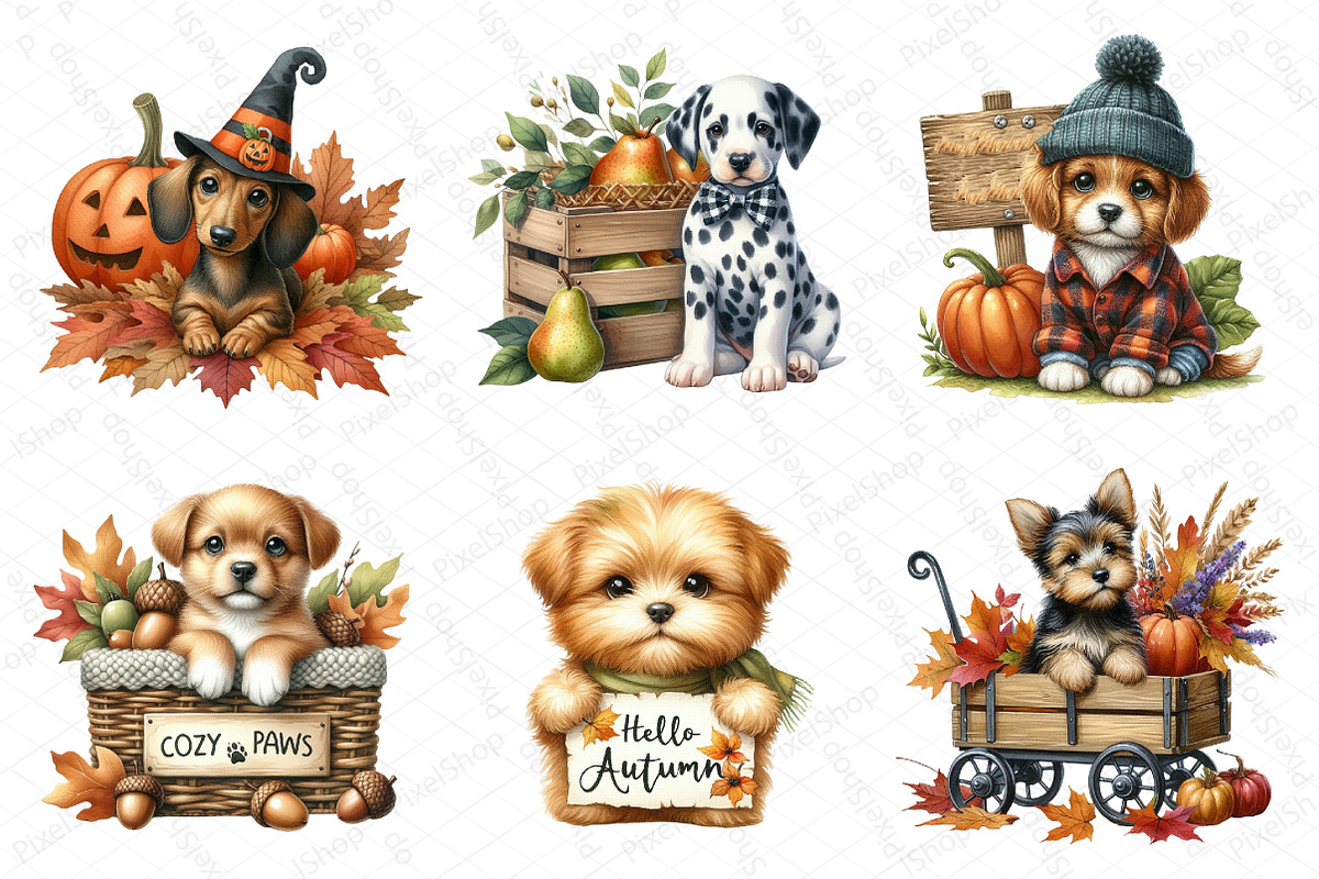 Watercolor Autumn Dog Clipart, an Illustration by DreamPrint404 (Photo 2 of 6)