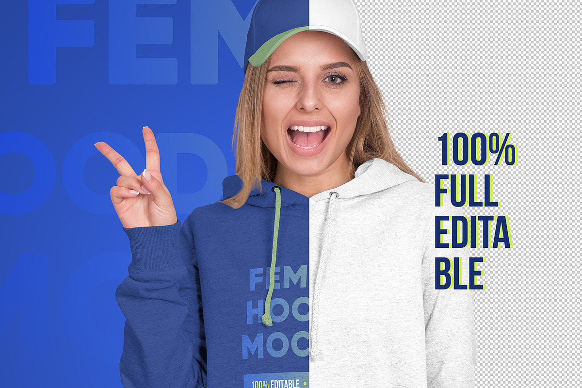 Female Hoodie & Baseball Cap Mockup, a Hoody Mockup by Hi, Mock-Up! (Photo 3 of 9)