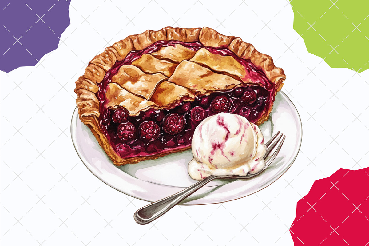 Watercolor Mulberry Pie Clipart, an Illustration by designcity5 (Photo 3 of 5)