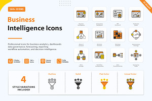 Business Intelligence Icons, an Outline Icon by vexper