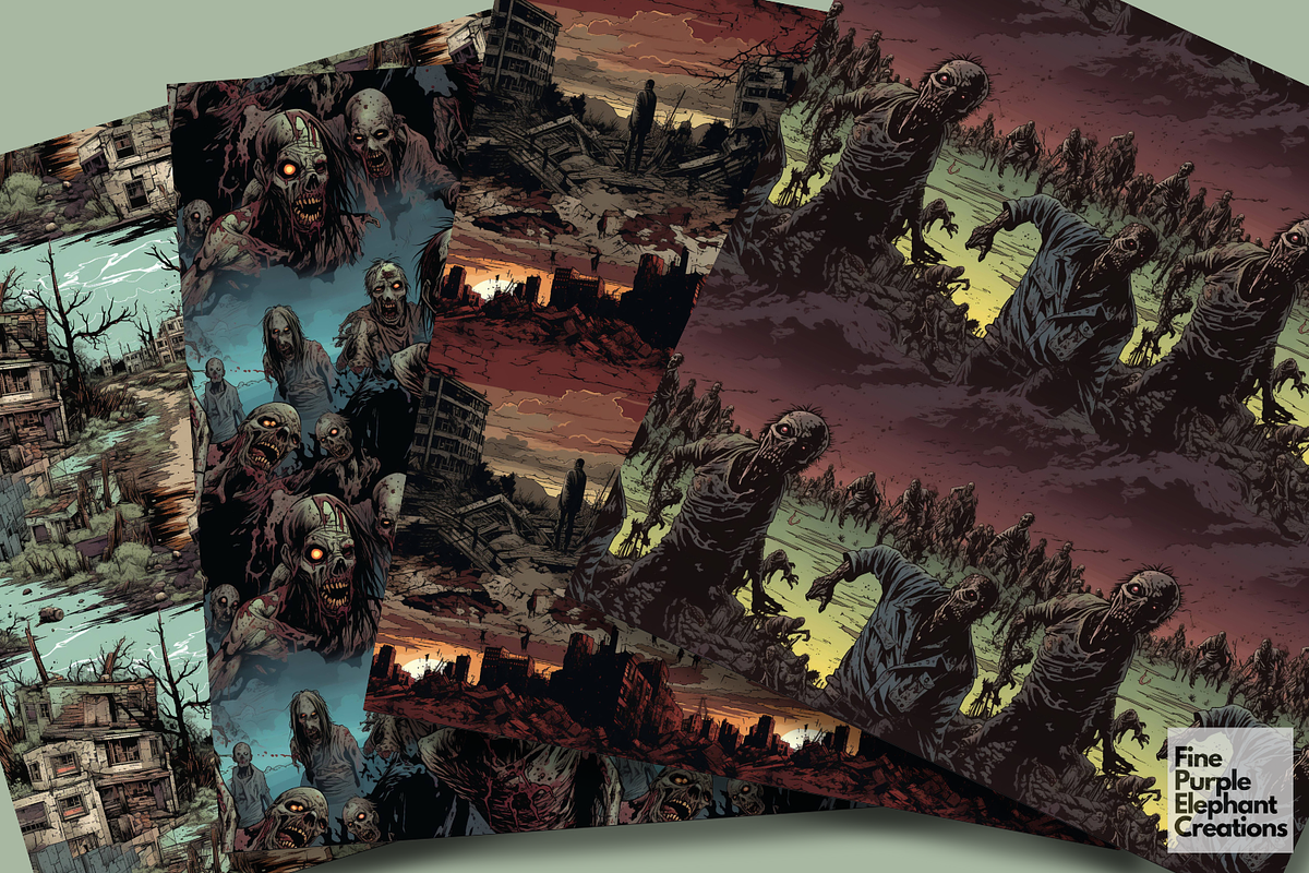 Zombie Apocalypse | Horror Comic, a Pattern Graphic by Fine Purple Elephant (Photo 3 of 5)