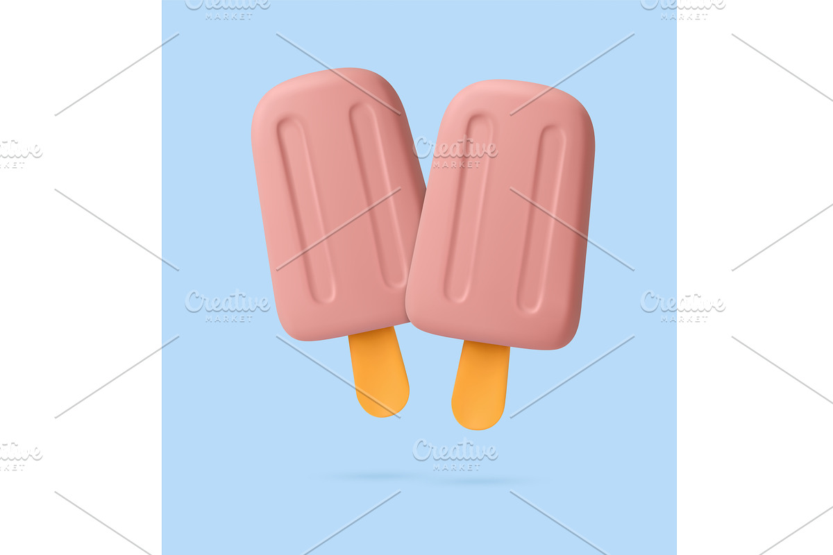 3D Popsicles on Blue Background., an Illustration by ModVector