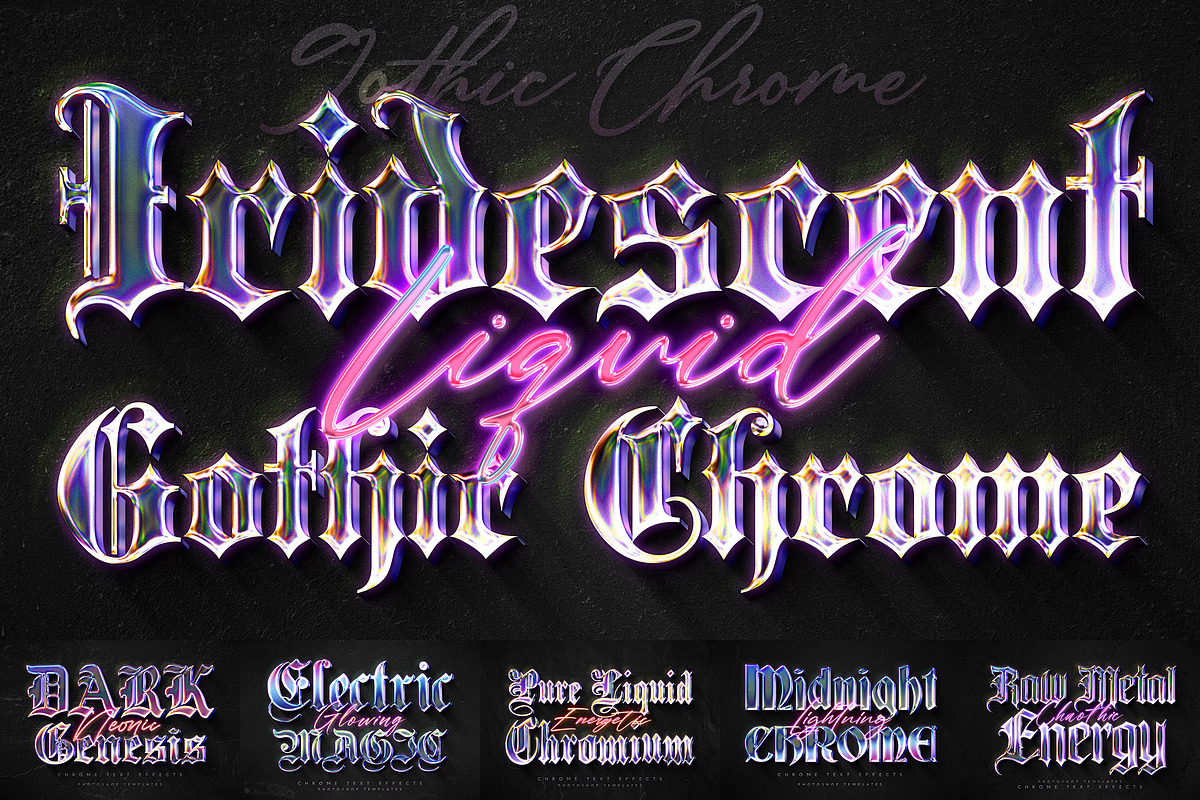 Iridescent Gothic Chrome Text Effect, a Layer Style Add-On by Andrew Skoch Design (Photo 1 of 8)
