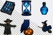 Blue Halloween Watercolor Clipart, an Illustration by SVGArt (Thumbnail 2 of 8)