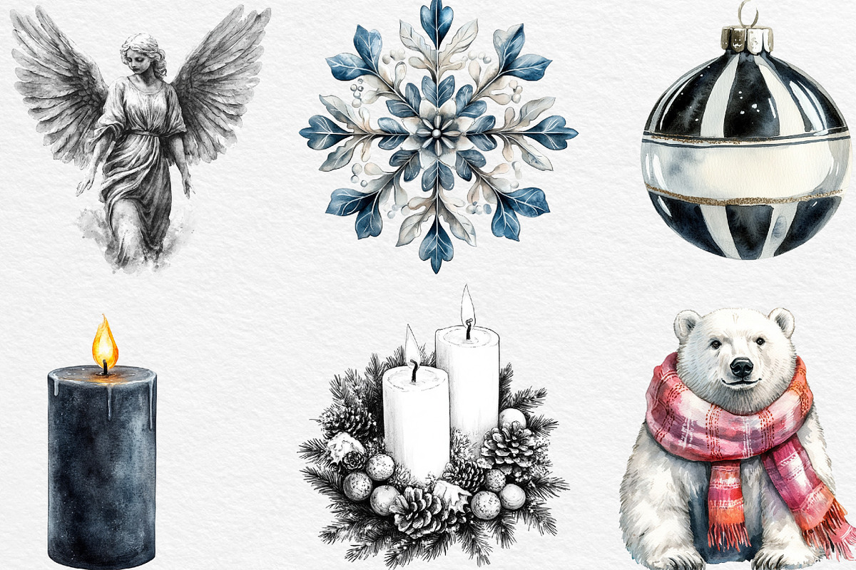 Black And White Christmas Clipart, an Illustration by Black Bird Studio (Photo 3 of 6)