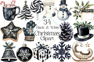 Black and White Christmas Clipart, an Illustration by DreamPrint404