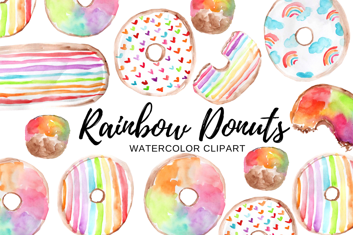 Watercolor rainbow donut clipart, a Food Illustration by Writelovely (Photo 1 of 2)