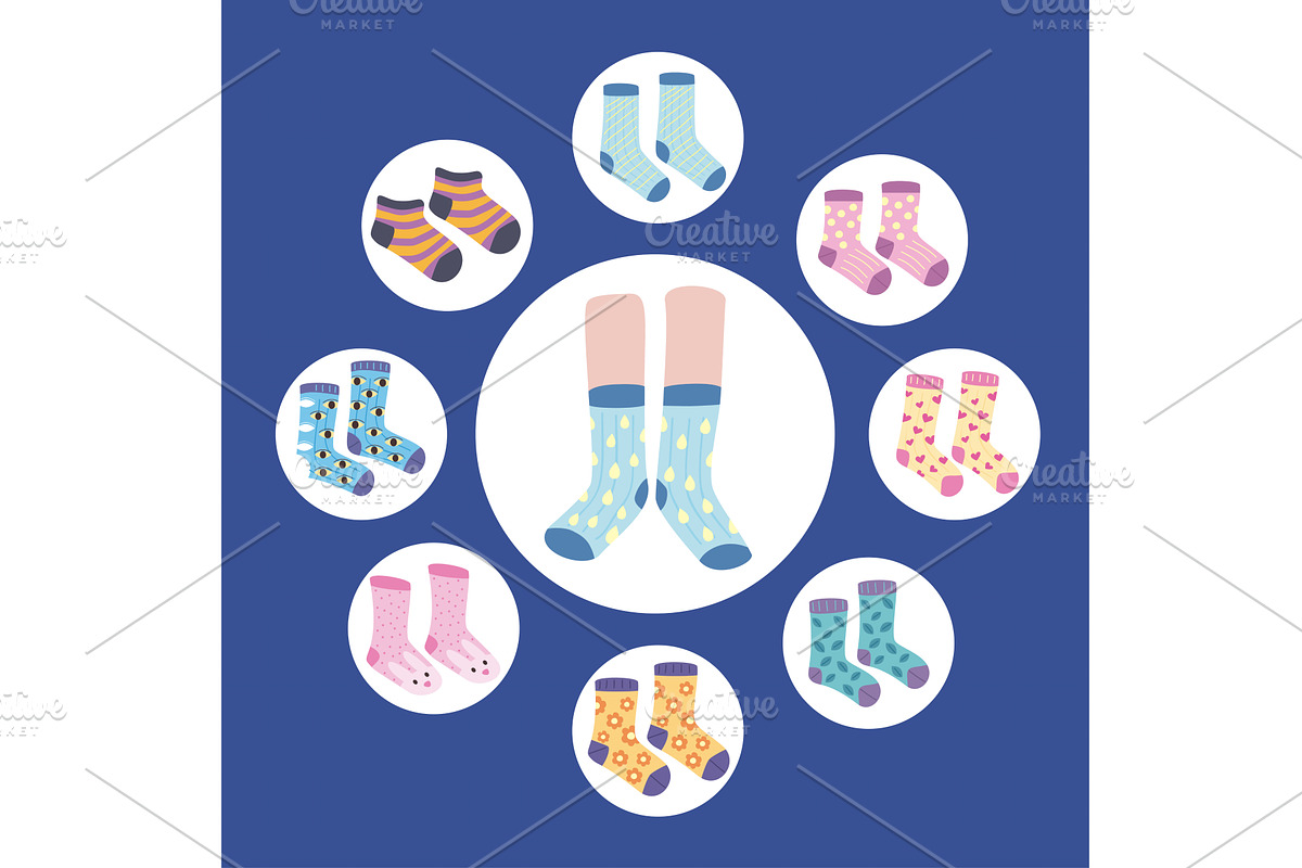 nine funny socks icons, an Object Illustration by studiogstock