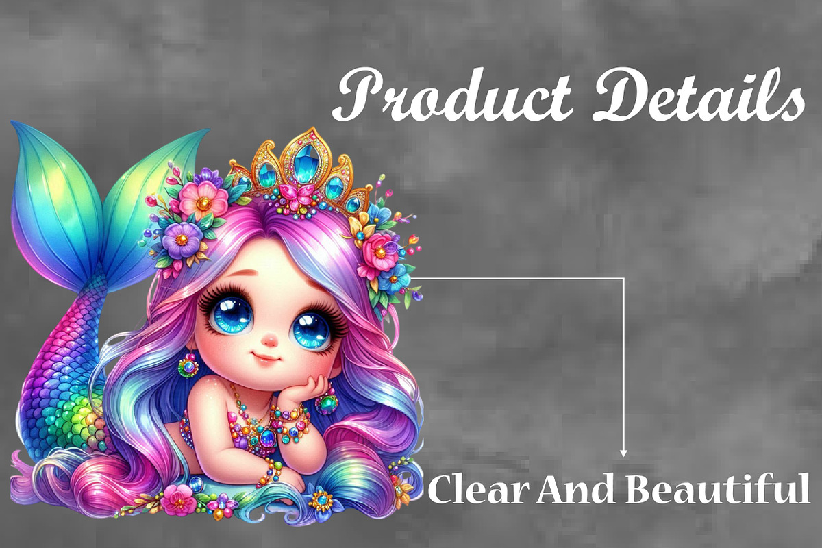 Watercolor Cute Mermaid Clipart, a Seasonal Illustration by Craft Nest (Photo 3 of 5)