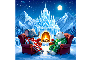 Best Friends Elephant and a Polar Be, an Animal Illustration by Sharon Schwalbe
