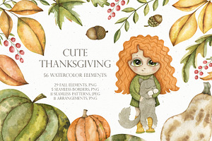 Watercolor Cute Thanksgiving Set