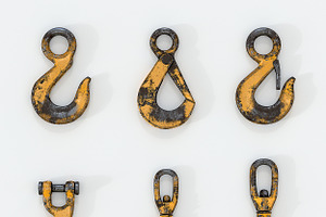 3D Set Of Used Lifting Crane Hooks