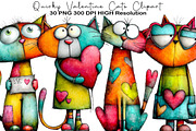 Quirky Valentine Cats Clipart, an Animal Illustration by Black Bird Studio (Thumbnail 1 of 6)
