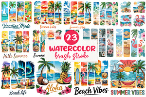 Summer Brush Stroke Clipart Bundle, an Illustration by CreationArt