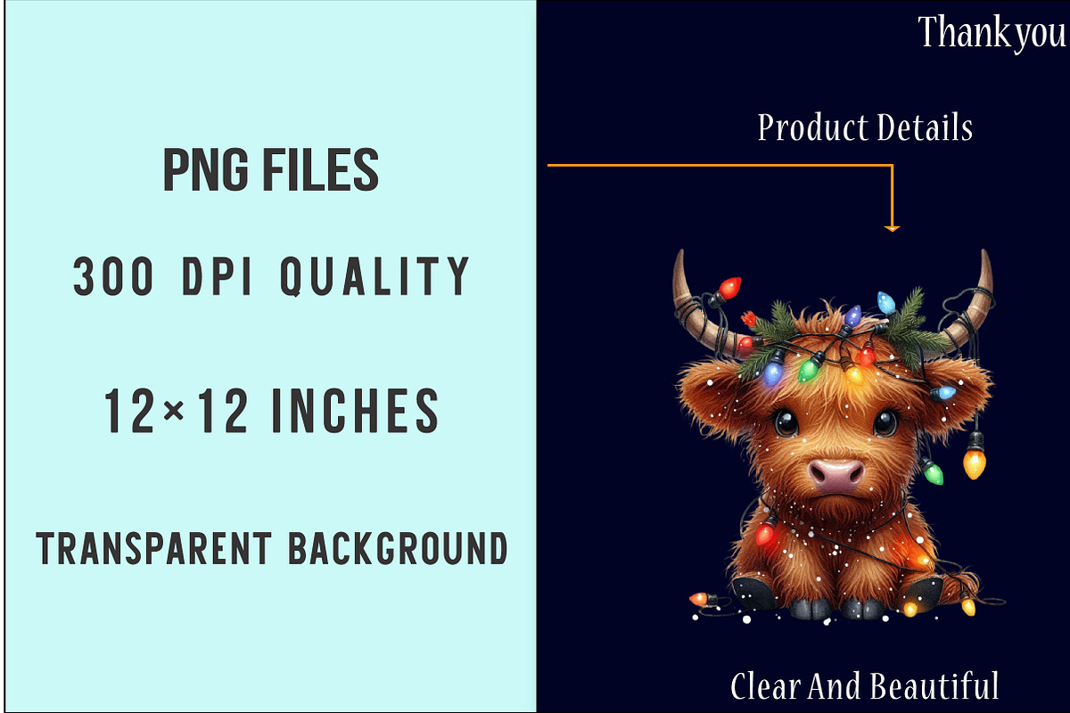 Cute Christmas Highland Cow Clipart, an Illustration by SinaCreation (Photo 6 of 7)