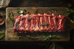 BBQ ribs on wood board, a Photo by Beautiful things