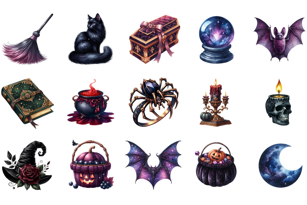Watercolor Velvet Halloween Clipart, an Illustration by Designking (Photo 2 of 5)