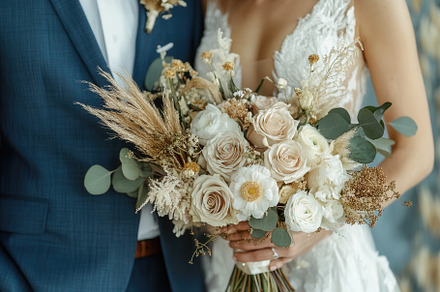 Elegant bridal bouquet of roses, a Photo by Pavel_design