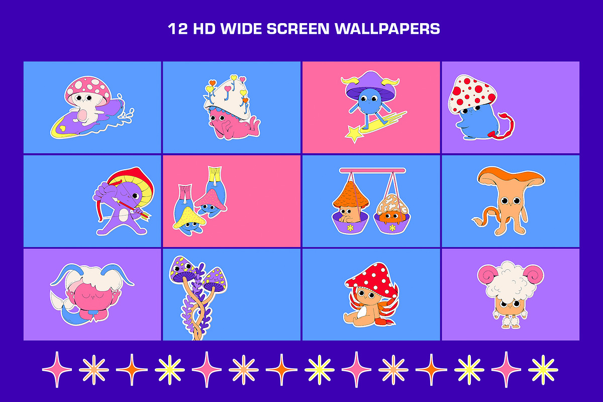 Shroomy Zodiac - vector stickers, an Illustration by marmarina (Photo 8 of 11)