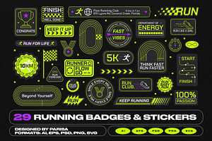 29 Running Badges & Stickers, an Object Graphic by Parisa-Artstudio