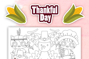 Kitten Thankful Day Coloring Pages