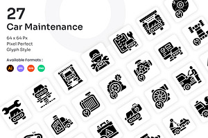 Car Maintenance Icons Set - Glyph, a Solid Icon by Kmg Design