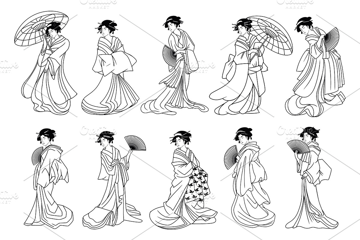 Traditional Japanese Women Vector, a Decorative Illustration by Andres M Rodriguez (Photo 3 of 3)