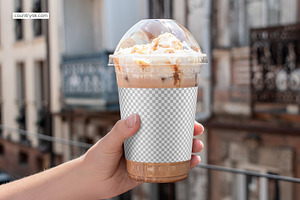 Iced Coffee Cup With Topping Mockup