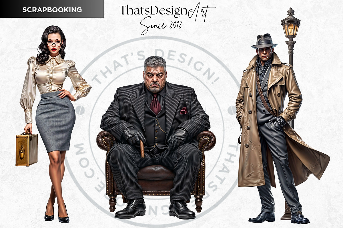 Noir Movie Characters clipart set, a Decorative Illustration by ThatsDesignArt (Photo 6 of 10)