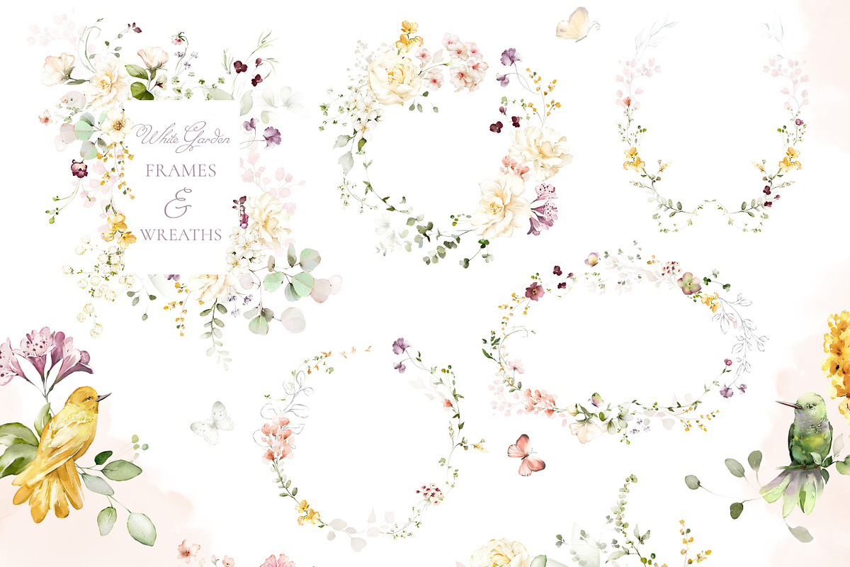 White roses & wildflowers floral set, a Decorative Illustration by Lisima (Photo 5 of 13)