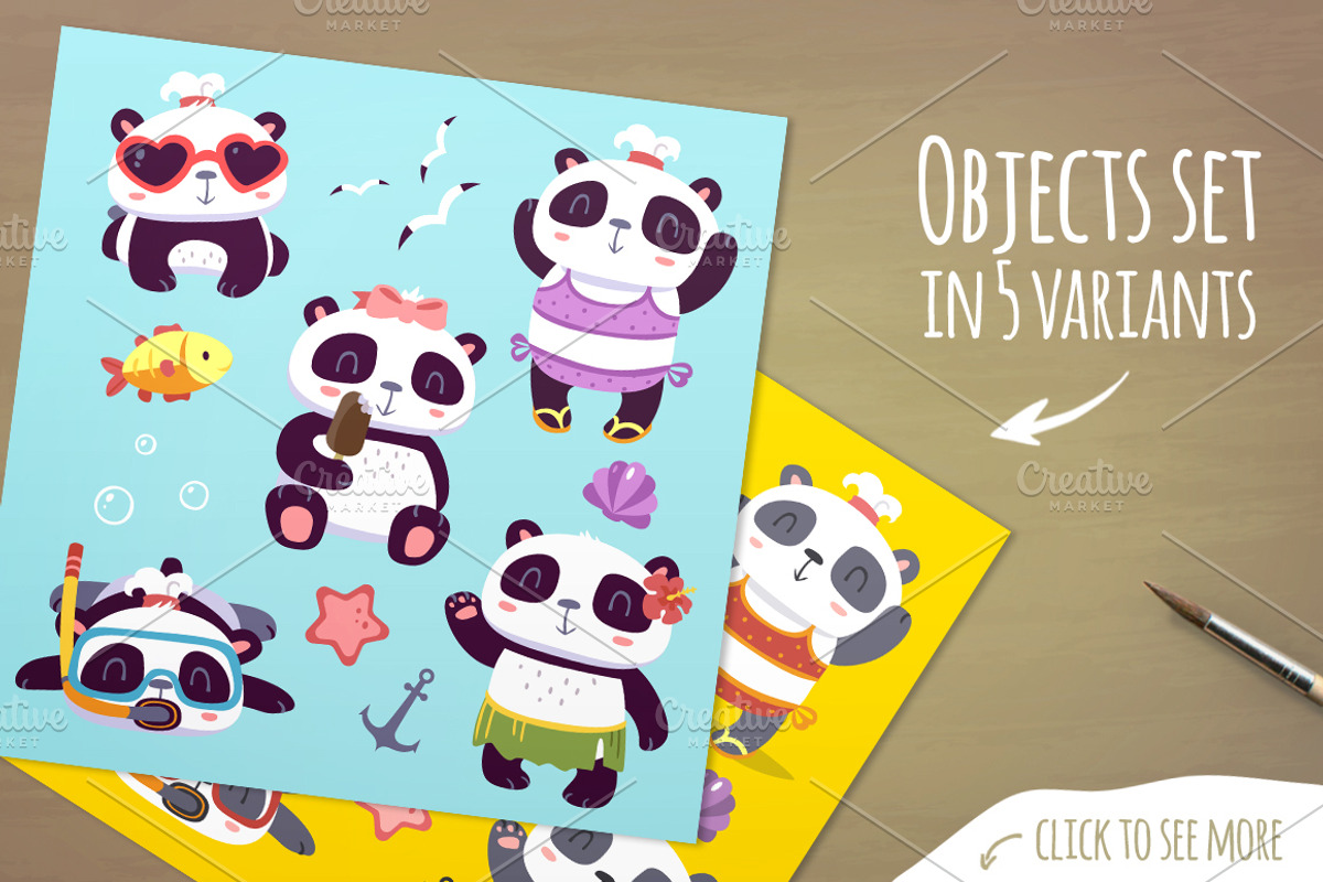 NEW Cartoon panda set 3 (+BONUS), an Animal Illustration by SunnyWS (Photo 2 of 6)