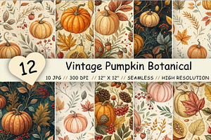 Vintage Pumpkin Botanical Pattern