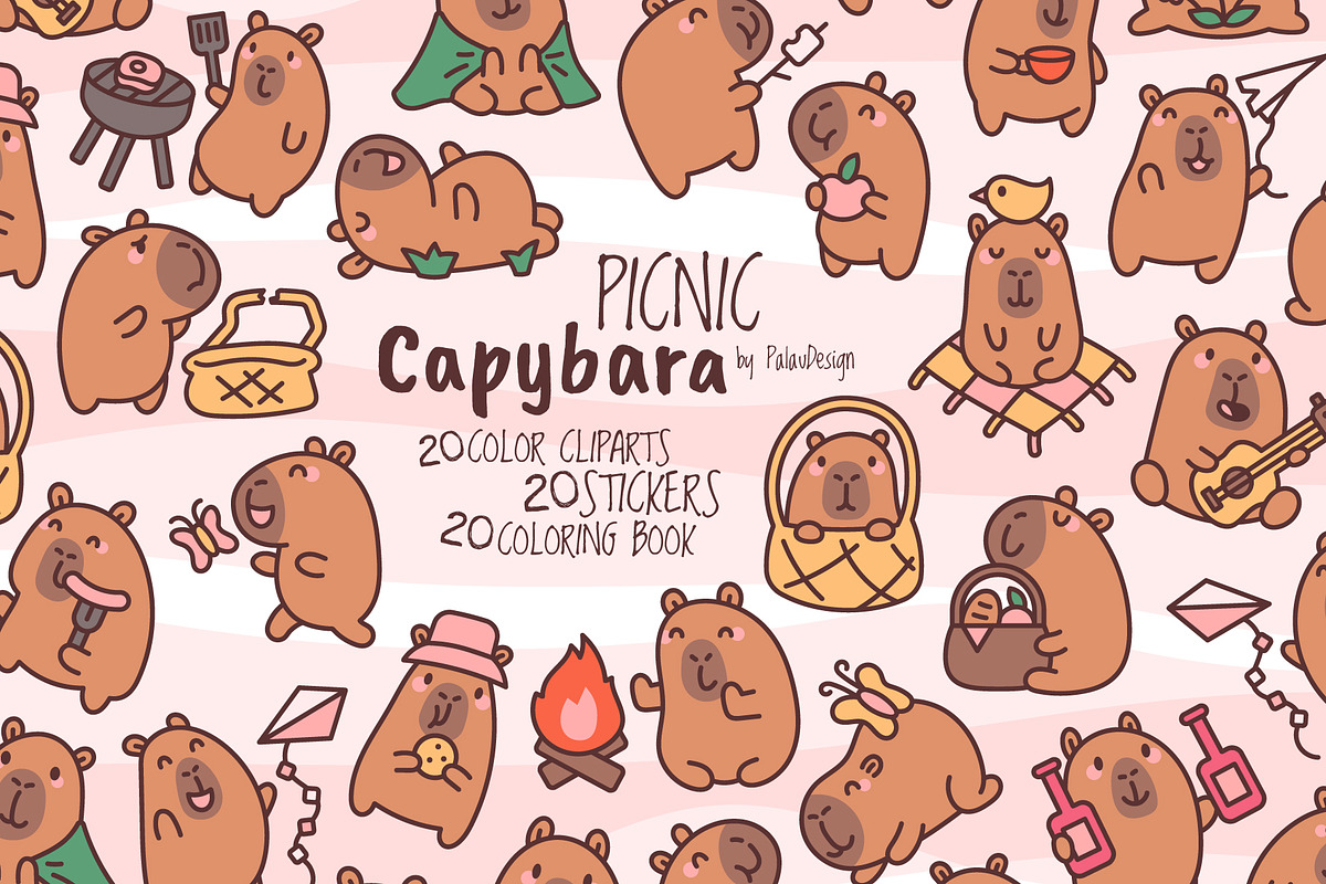Kawaii Capybara Picnic Character, an Animal Illustration by Palau (Photo 1 of 12)