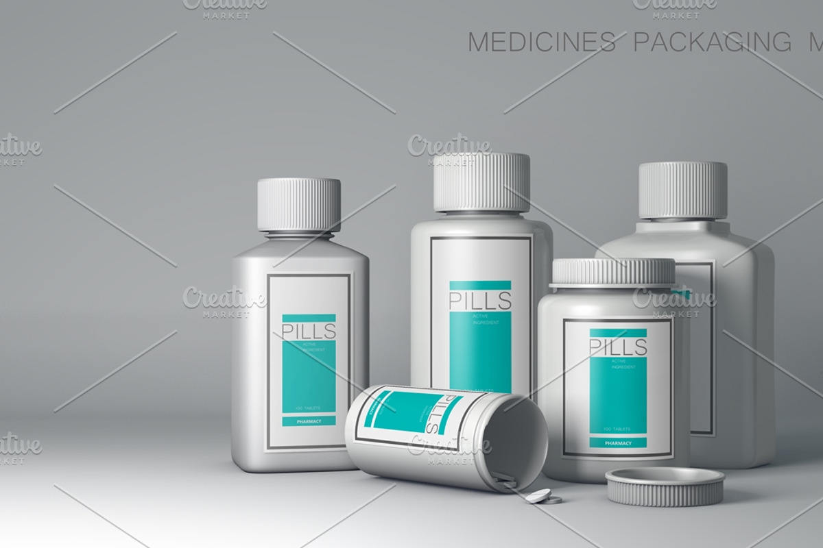Medicines Packaging Mock-Up, a Cups & Container Mockup by maximmmmum (Photo 1 of 7)