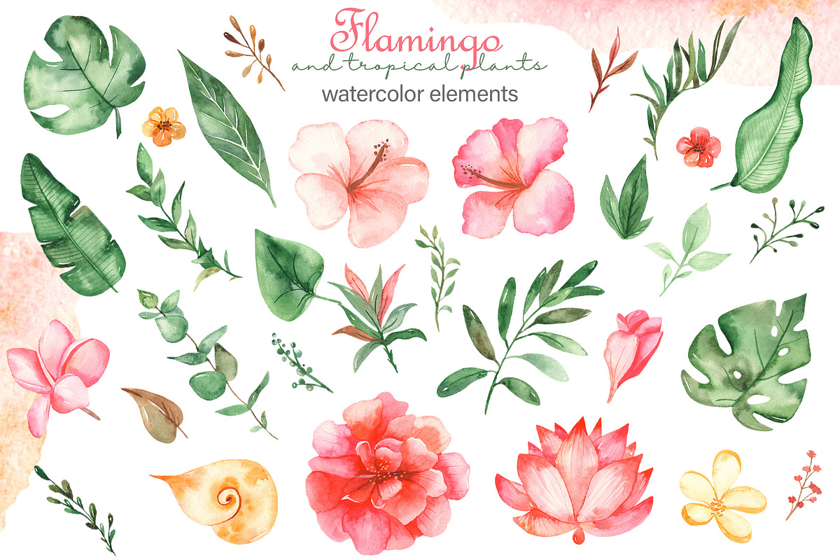 Flamingos and tropics Watercolor, an Illustration by Marina Ermakova (Photo 4 of 13)