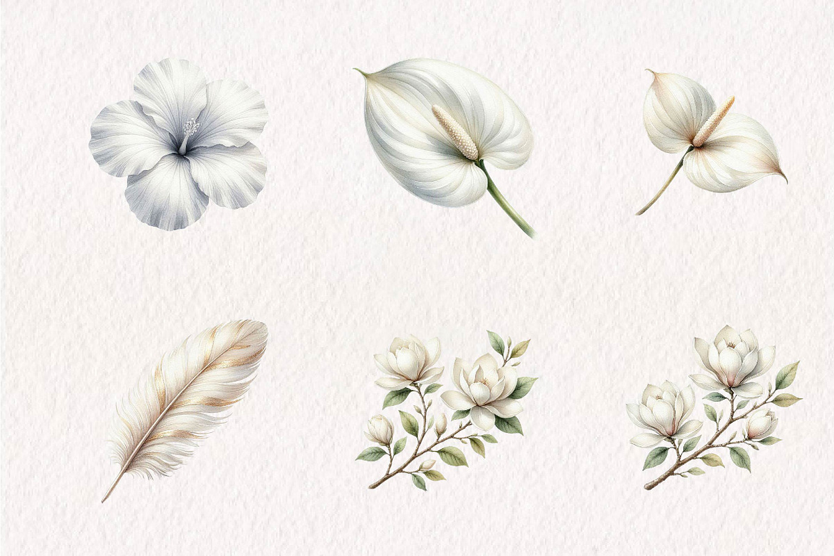 White Birds Flowers Feathers, a Seasonal Illustration by CreationArt (Photo 4 of 7)
