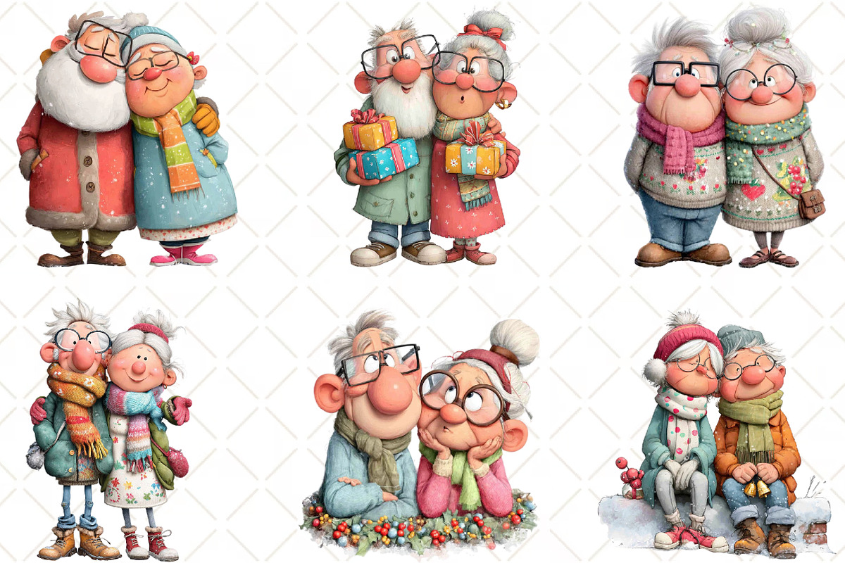 Quirky Christmas Old Couple Clipart, an Illustration by Black Bird Studio (Photo 3 of 6)