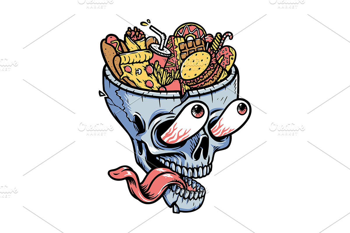 lots of food on top of the skull, an Illustration by gunaonedesign (Photo 1 of 4)