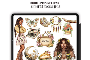 Watercolor Boho Spring Clipart