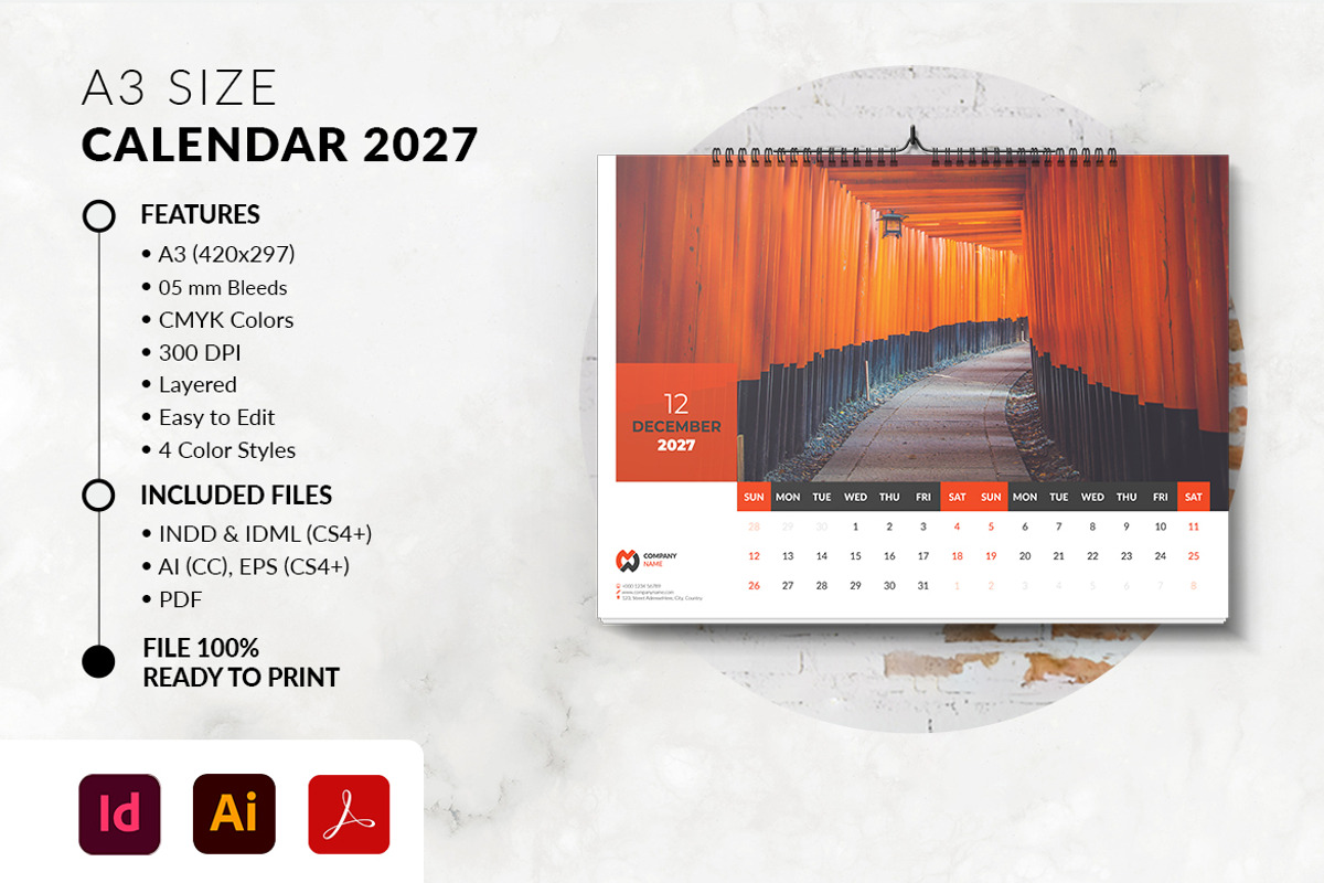 Landscape Calendar 2027 Template, a Stationery Template by MstArtwork (Photo 4 of 7)