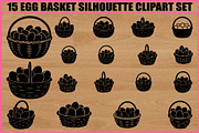 15 Egg Basket Silhouette Clipart Set, an Illustration by Gaye Art (Thumbnail 1 of 4)