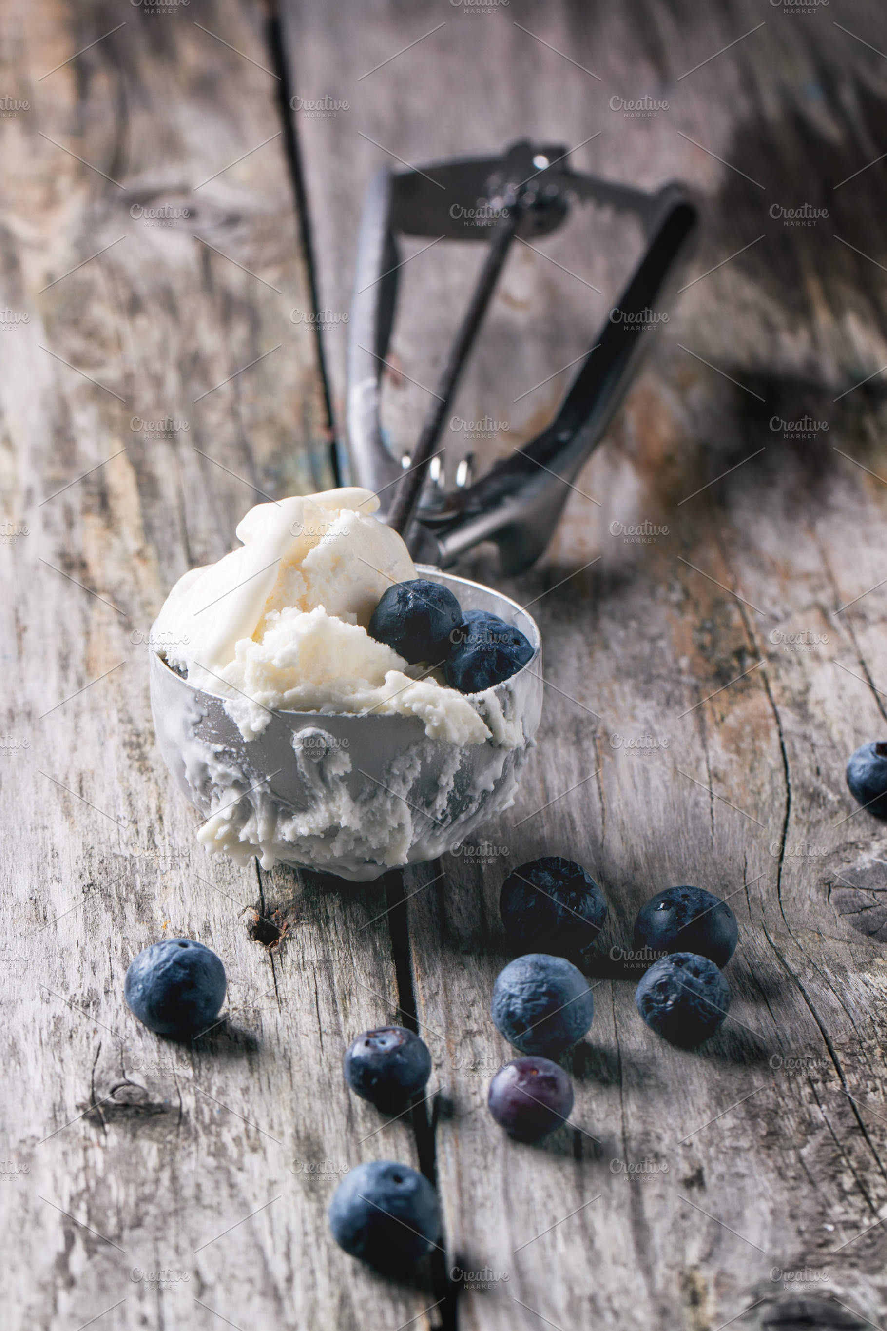 Ice cream with blueberries stock photo containing ice and cream
